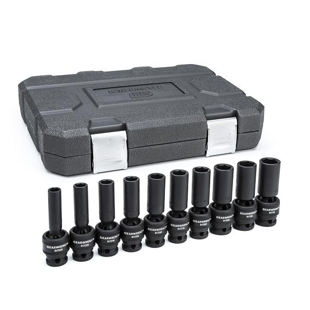 GEARWRENCH 84945N 10 Piece 1/2" Drive 6 Point Deep Universal Impact Metric Socket Set