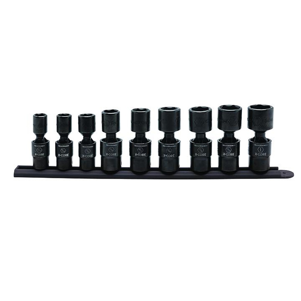 GEARWRENCH 84978 9 Piece 1/2" Drive 6 Point Standard X-Core™ Pinless Universal Impact SAE Socket Set