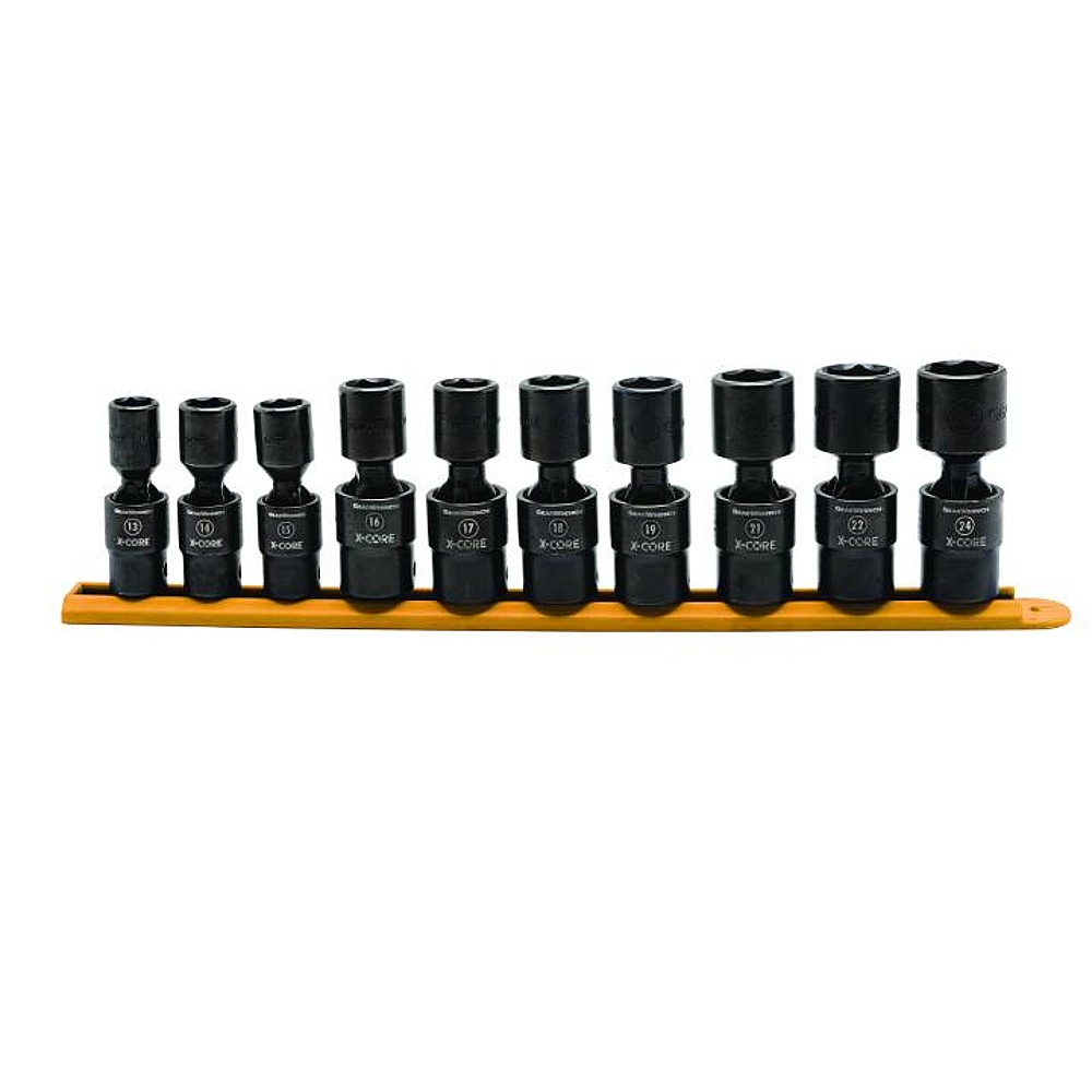 GEARWRENCH 84979 10 Piece 1/2" Drive 6 Point Standard X-Core™ Pinless Universal Impact Metric Socket Set