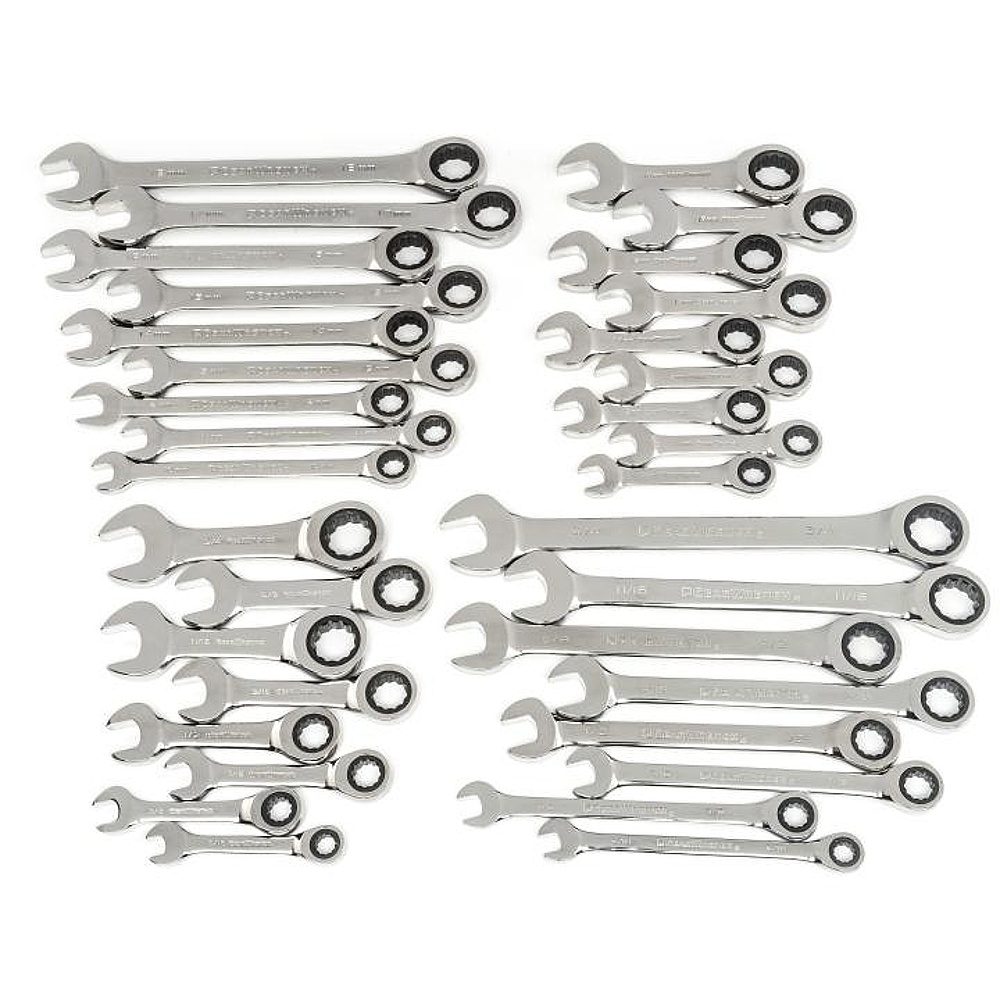 GEARWRENCH 85034 34 Piece 72-Tooth 12 Point Standard and Stubby Ratcheting Combination SAE/Metric Wrench Set