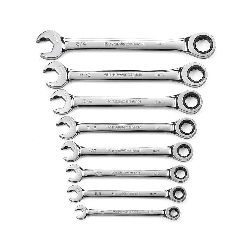 GEARWRENCH 85599 8 Piece 72-Tooth 12 Point Open End Ratcheting Combination SAE Wrench Set
