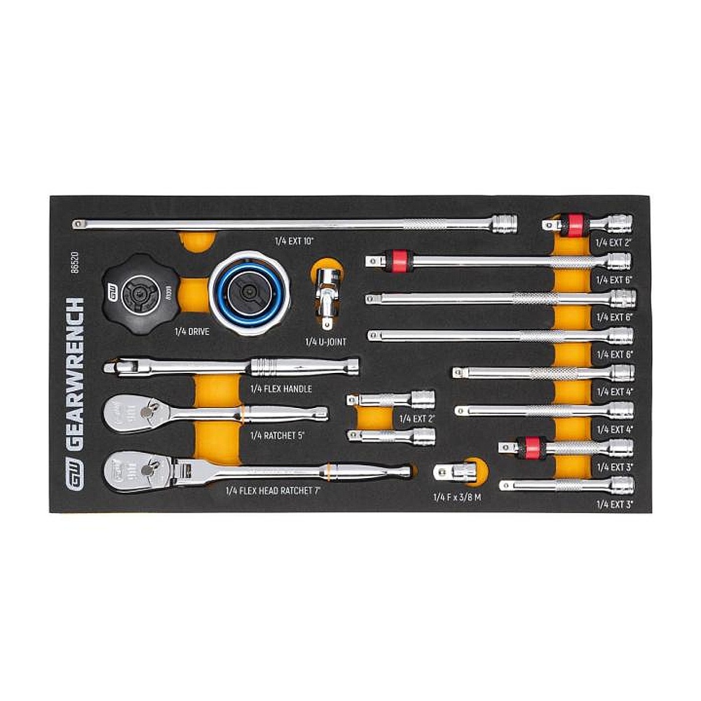 GEARWRENCH 86520 18 Piece 1/4" 90-Tooth Ratchet & Drive Tool Set