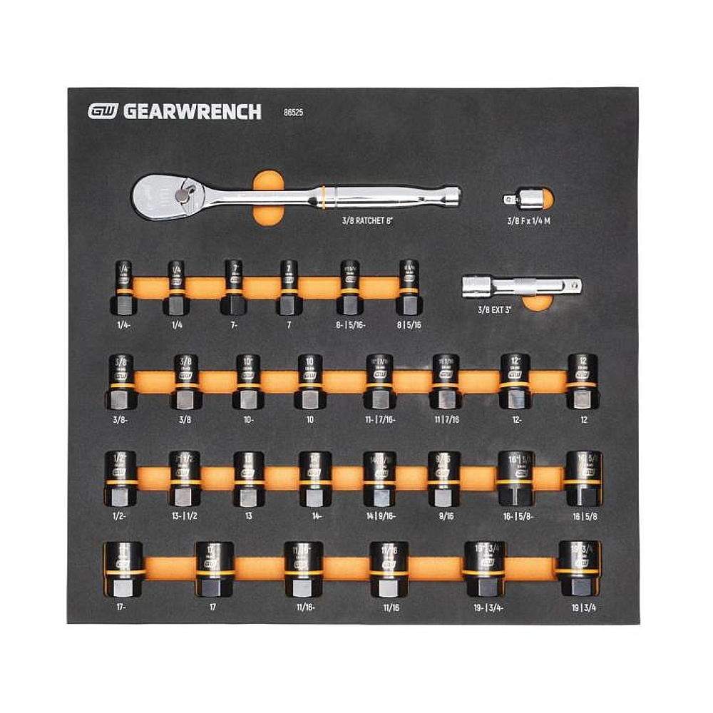 GEARWRENCH 86525 31 Piece 3/8" Drive 90T Ratchet and Bolt Biter™ Socket Set with Foam Storage Tray