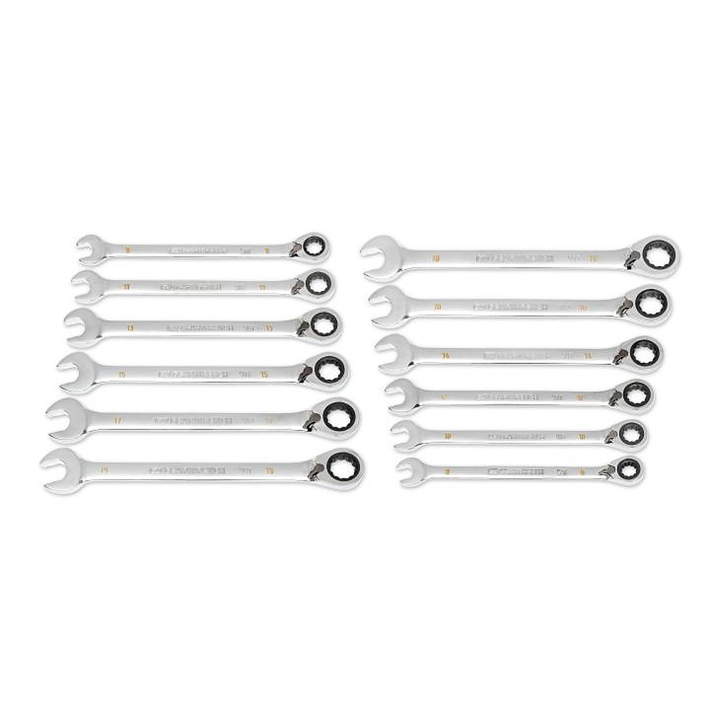 GEARWRENCH 86627 12 Piece 90-Tooth 12 Point Metric Reversible Ratcheting Wrench Set