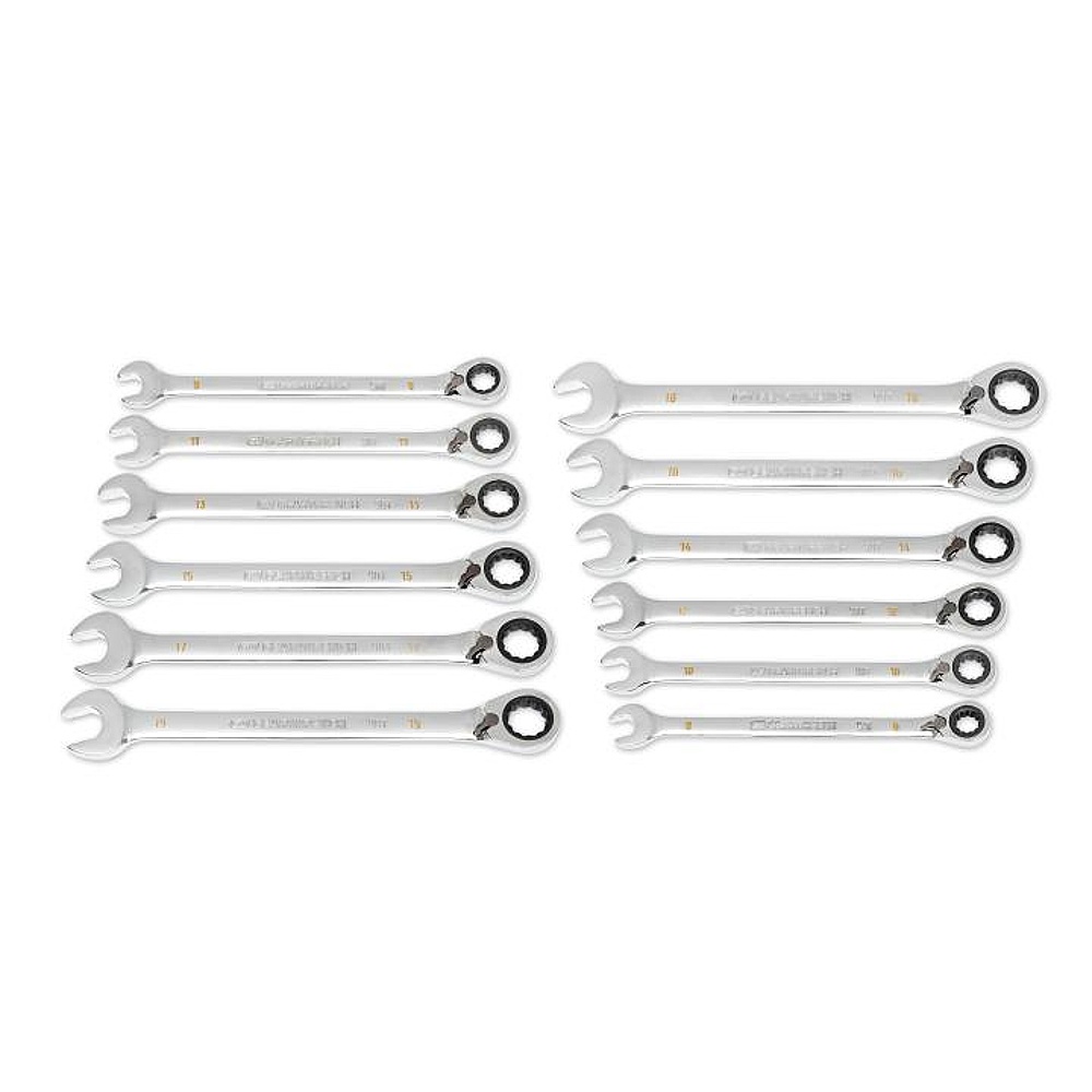 GEARWRENCH 86628 12 Piece 90-Tooth 12 Point Metric Reversible Ratcheting Wrench Set with Wrench Roll