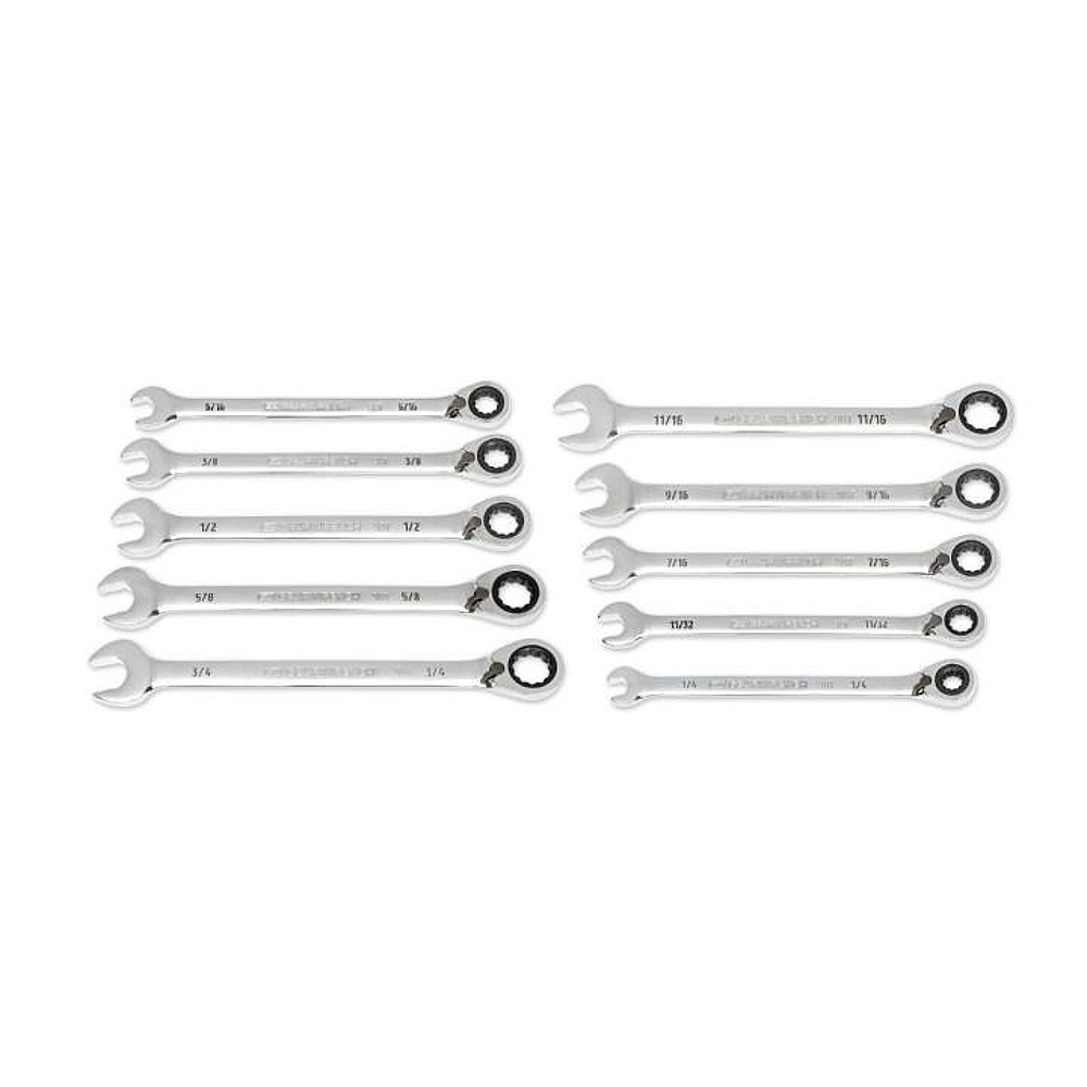 GEARWRENCH 86658 10 Piece 90-Tooth 12 Point SAE Reversible Ratcheting Wrench Set