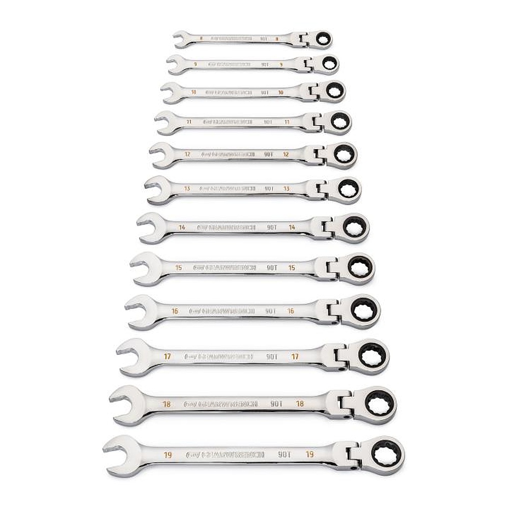 GEARWRENCH 86727 12 Piece 90-Tooth 12 Point Flex Ratcheting Combination Metric Wrench Set