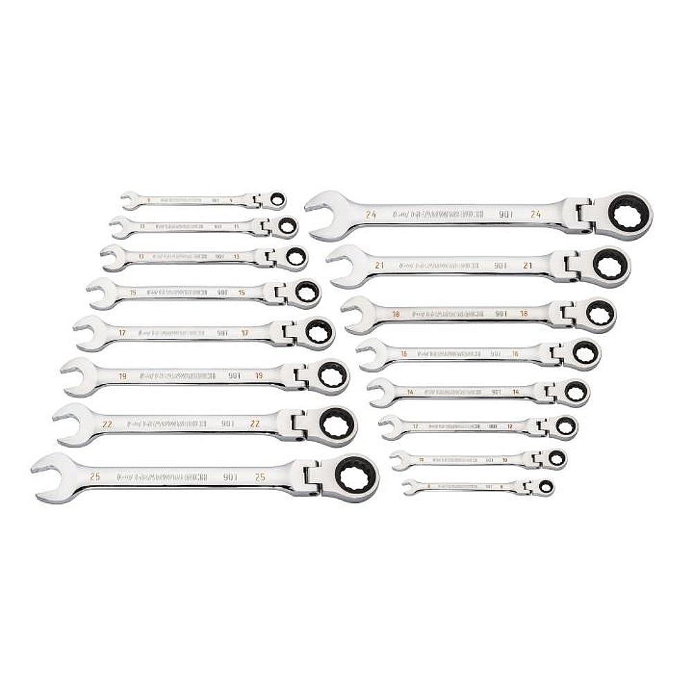 GEARWRENCH 86728 16 Piece 90-Tooth 12 Point Flex Ratcheting Combination Metric Wrench Set