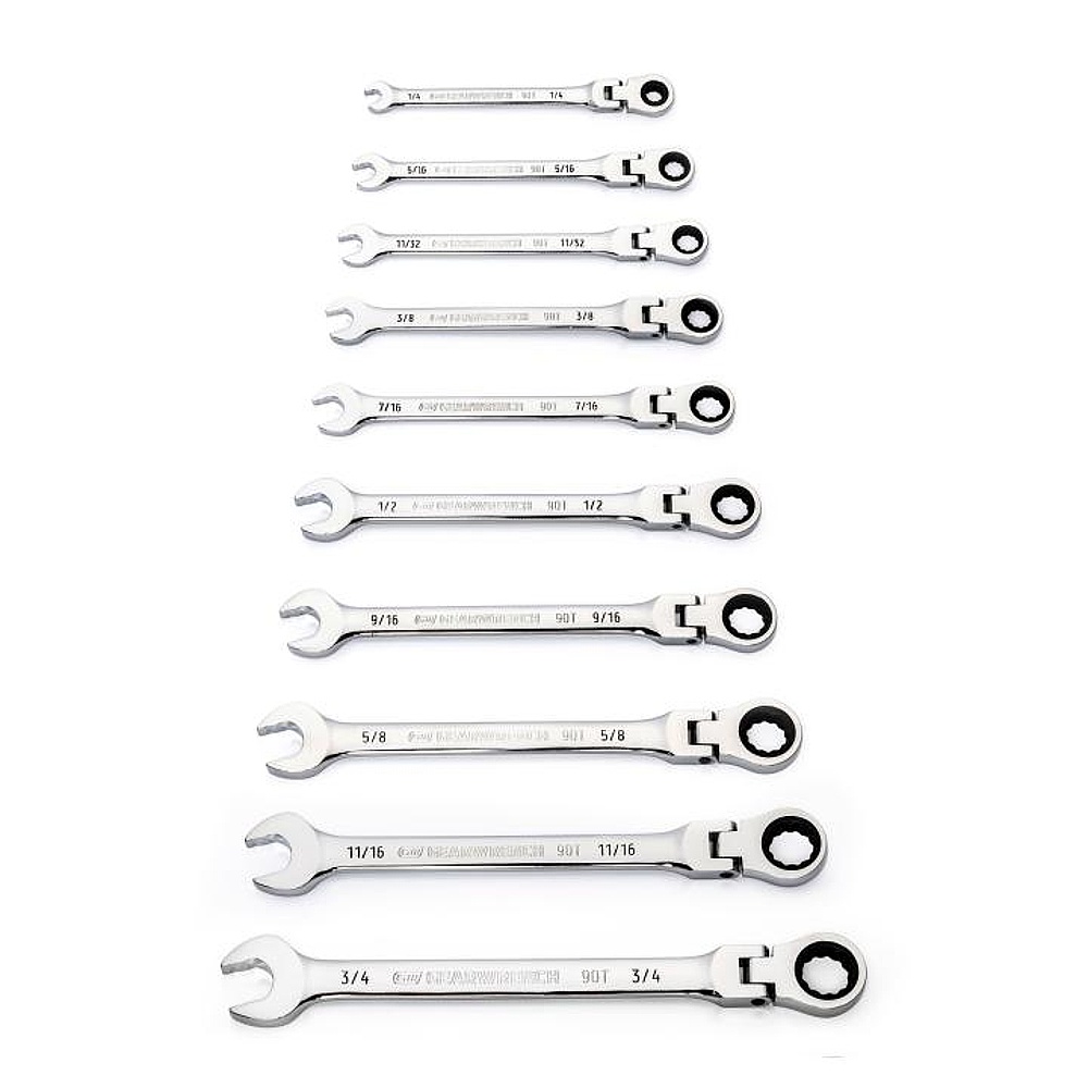 GEARWRENCH 86758 10 Piece 90-Tooth 12 Point Flex Ratcheting Combination SAE Wrench Set