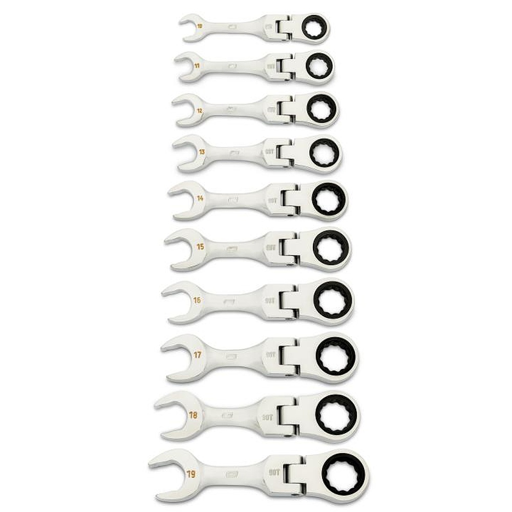 GEARWRENCH 86870 10 Piece 90-Tooth 12 Point Metric Stubby Flex Ratcheting Combination Wrench Set