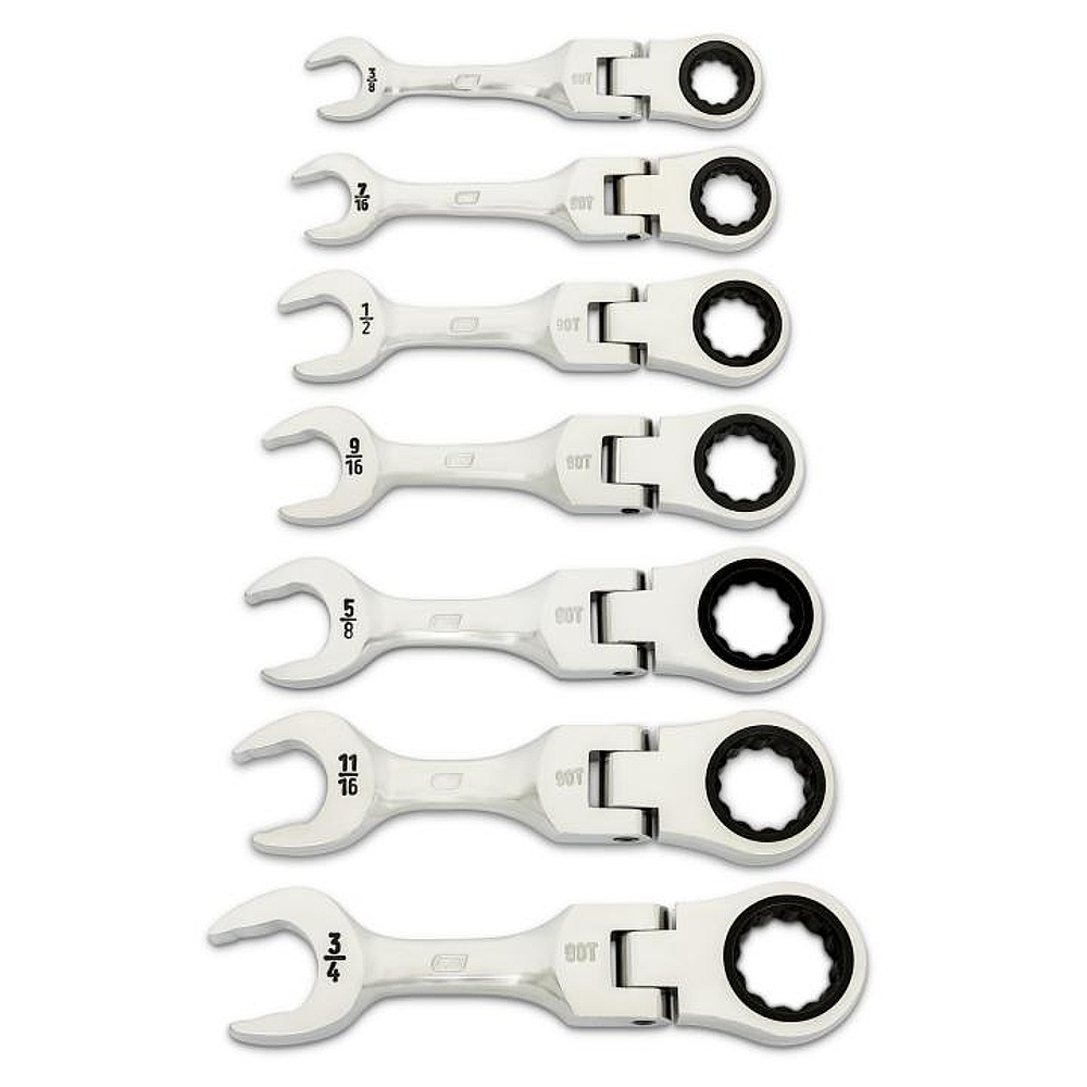 GEARWRENCH 86878 7 Piece 90-Tooth 12 Point SAE Stubby Flex Ratcheting Combination Wrench Set