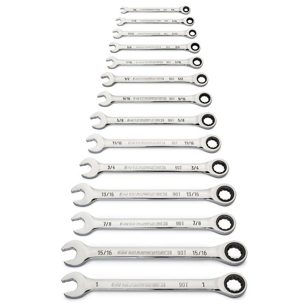 GEARWRENCH 86959 14 Piece 90-Tooth 12 Point SAE Combination Ratcheting Wrench Set