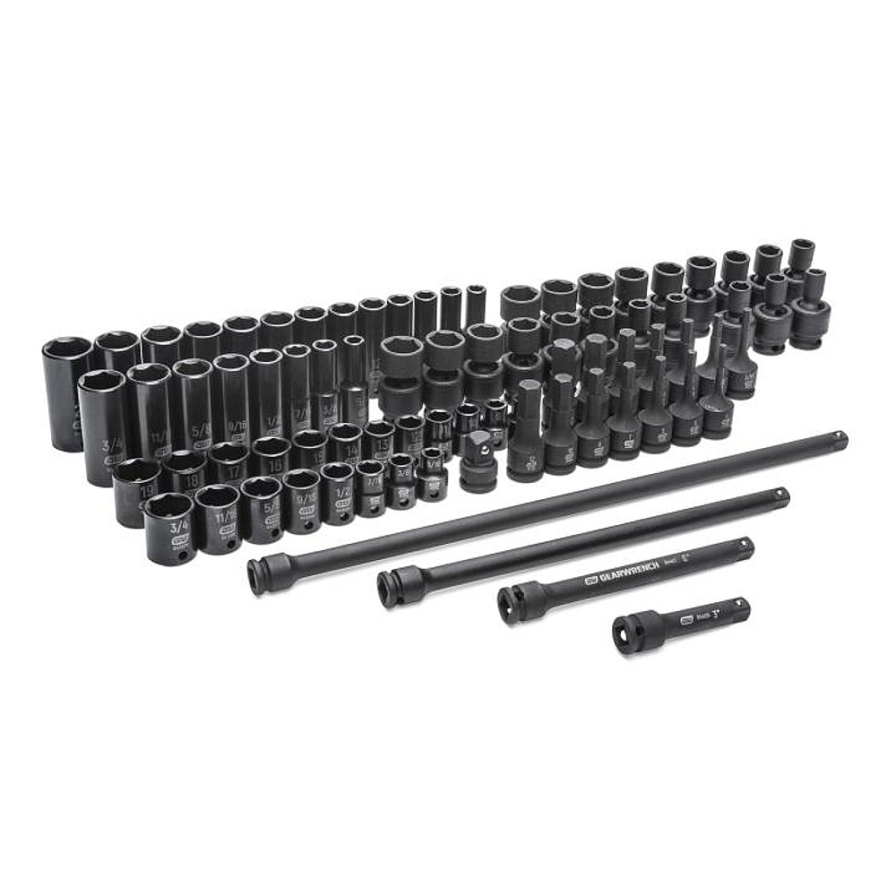 GEARWRENCH 89093 80 Piece 3/8" Drive 6 Point SAE/Metric Standard & Deep Master Impact Socket Set