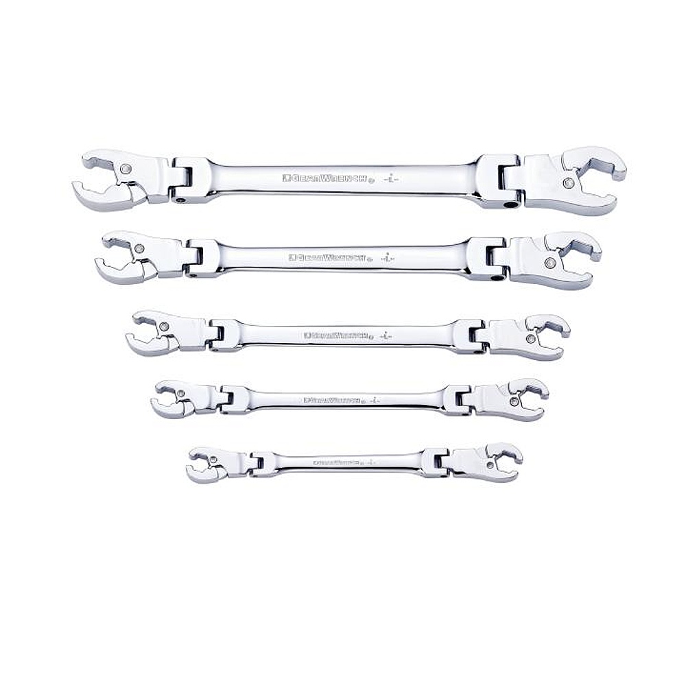 GEARWRENCH 89100 5 Piece Ratcheting Flex Head Flare Nut SAE Wrench Set