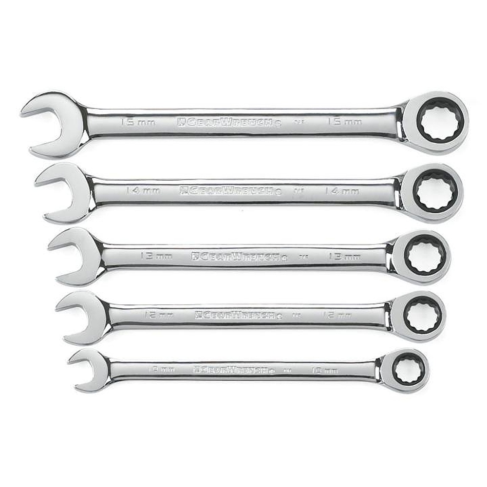 GEARWRENCH 93004D 5 Piece 72-Tooth 12 Point Ratcheting Combination Metric Wrench Set