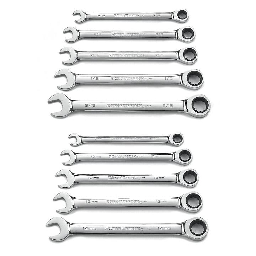 GEARWRENCH 9418 10 Piece 72-Tooth 12 Point Ratcheting Combination SAE/Metric Wrench Set