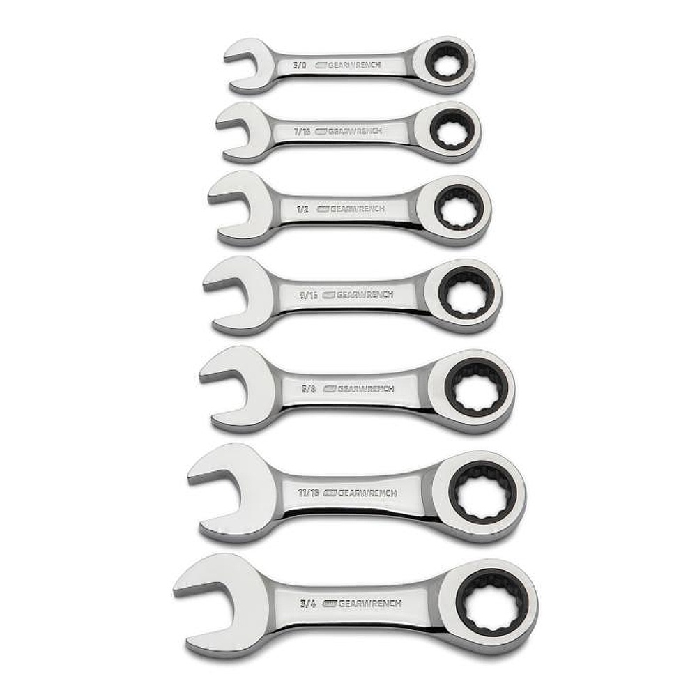 GEARWRENCH 9507D 7 Piece 72-Tooth 12 Point Stubby Ratcheting Combination SAE Wrench Set