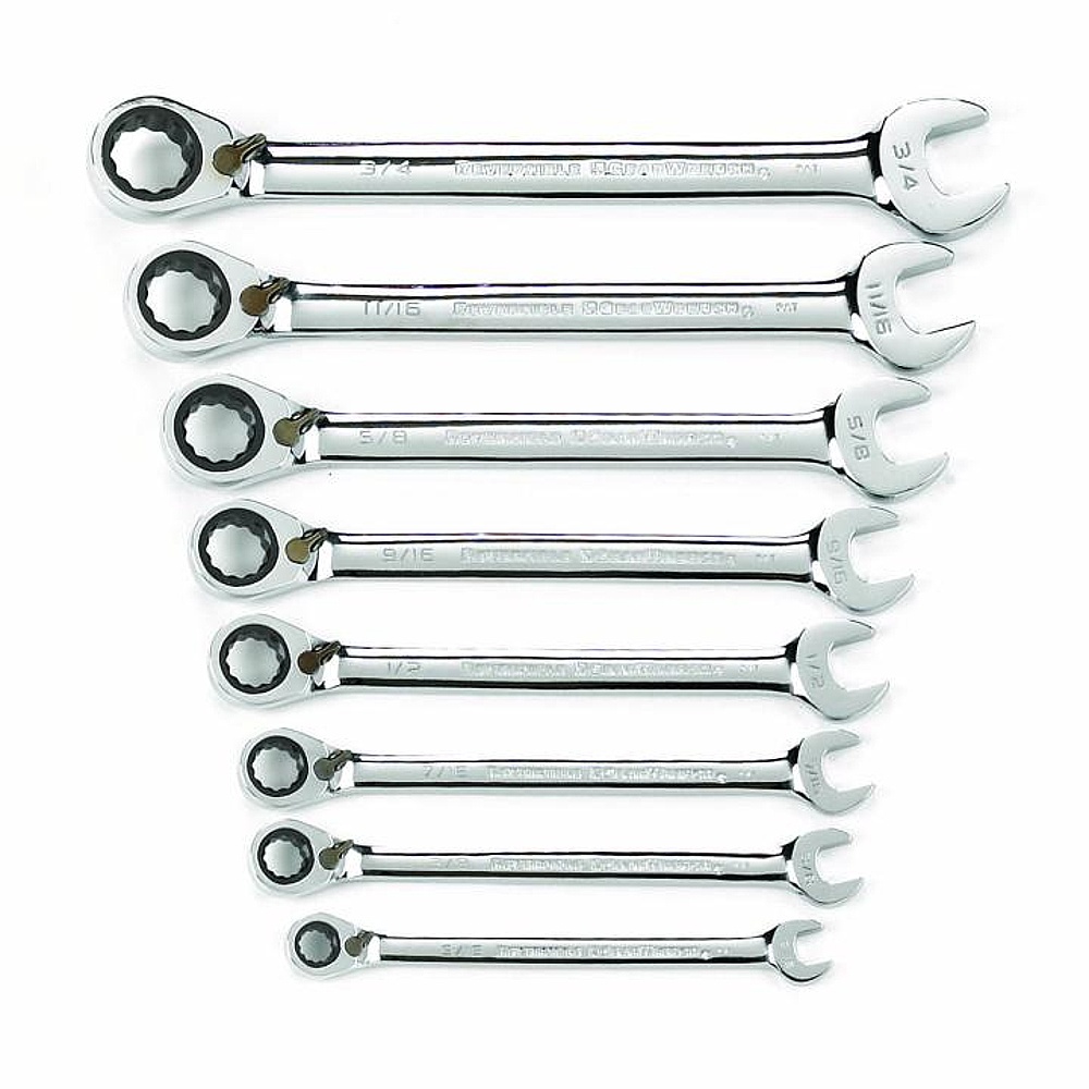 GEARWRENCH 9533N 8 Piece 72-Tooth 12 Point Reversible Ratcheting Combination SAE Wrench Set