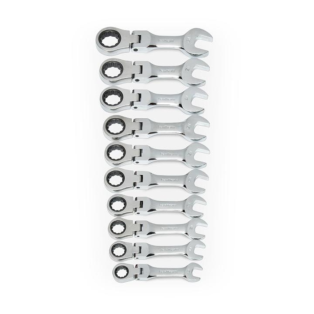 GEARWRENCH 9550 10 Piece 72-Tooth 12 Point Stubby Flex Head Ratcheting Combination Metric Wrench Set
