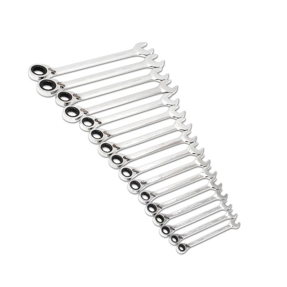 GEARWRENCH 9602N 16 Piece 72-Tooth 12 Point Reversible Ratcheting Combination Metric Wrench Set