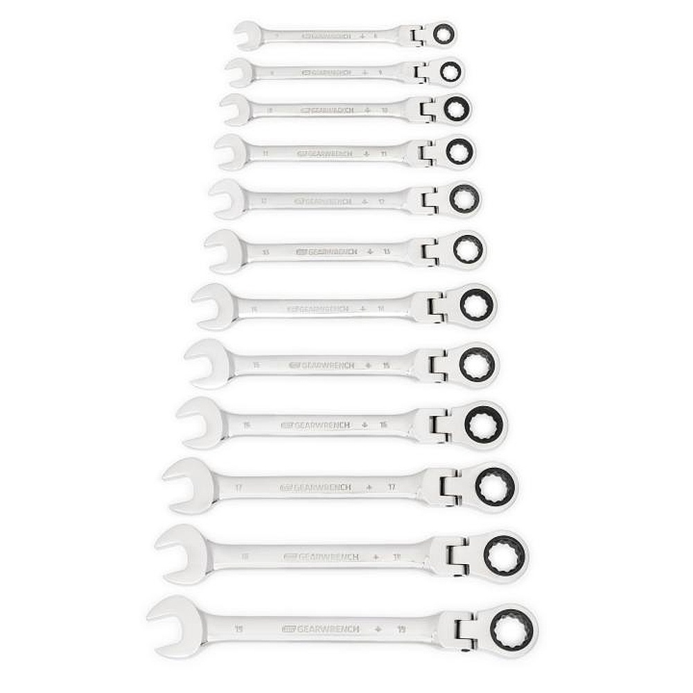 GEARWRENCH 9901D 12 Piece 72-Tooth 12 Point Flex Ratcheting Combination Metric Wrench Set