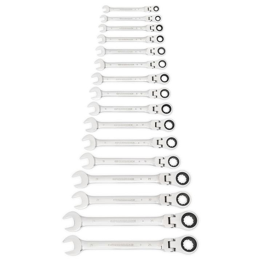 GEARWRENCH 9902D 16 Piece 72-Tooth 12 Point Flex Ratcheting Combination Metric Wrench Set