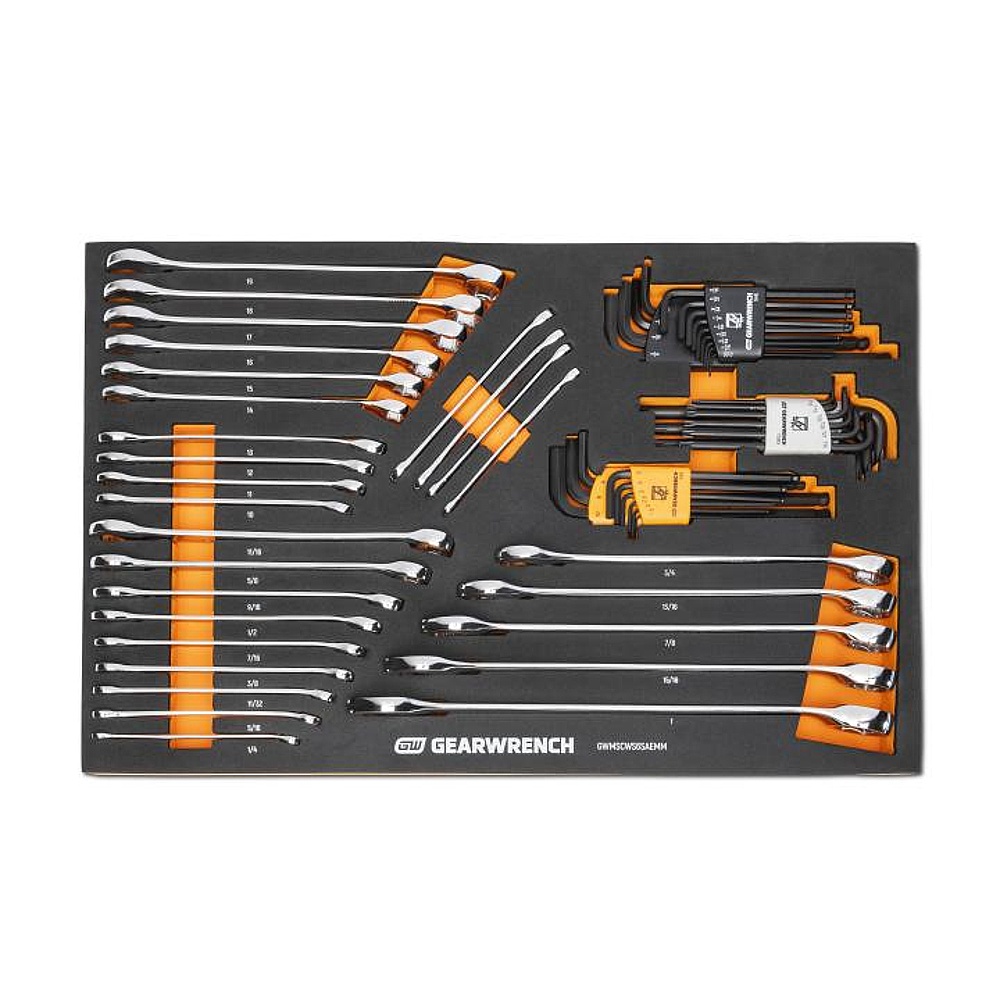 GEARWRENCH GWMSCWS6SAEMM 59 Piece 6 Point Combination Wrench and Hex Key Set in Foam Storage Tray