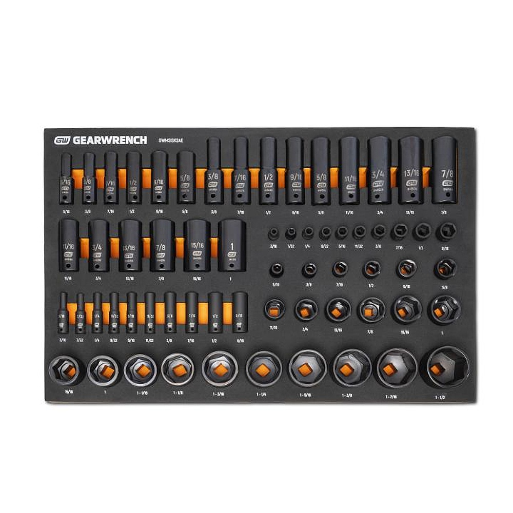 GEARWRENCH GWMSISKSAE 63 Piece 1/4”, 3/8”, 1/2” Drive 6 Point SAE Impact Socket Set