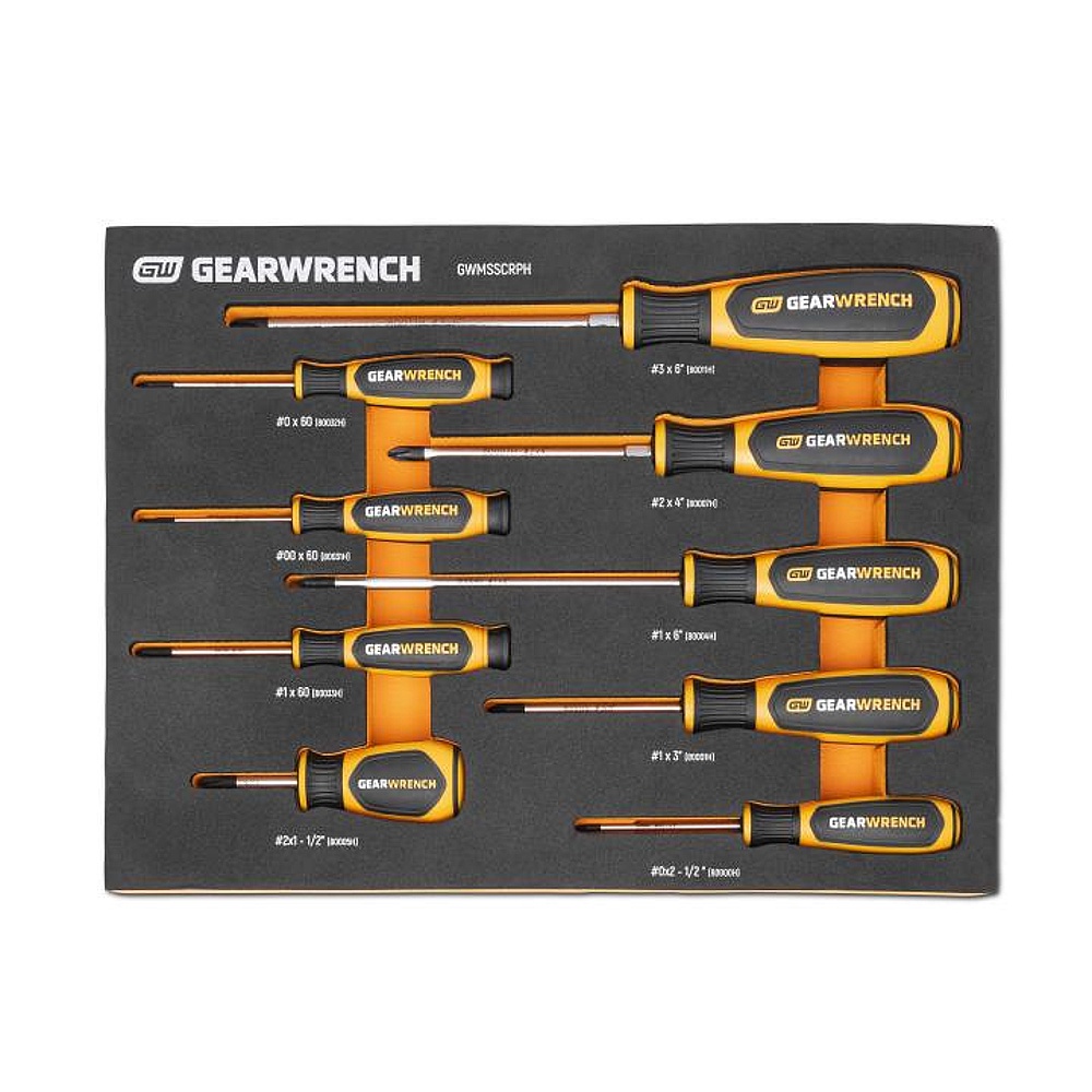 GEARWRENCH GWMSSCRPH 9 Piece Phillips® Dual Screwdriver Set in Foam Storage Tray