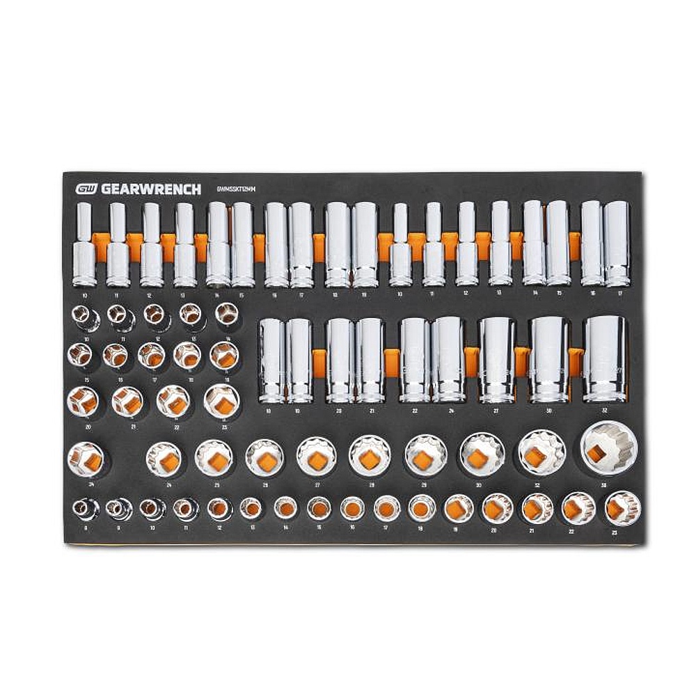 GEARWRENCH GWMSSKT12MM 67 Piece 1/2” Drive Master Metric Socket Set in Foam Storage Tray