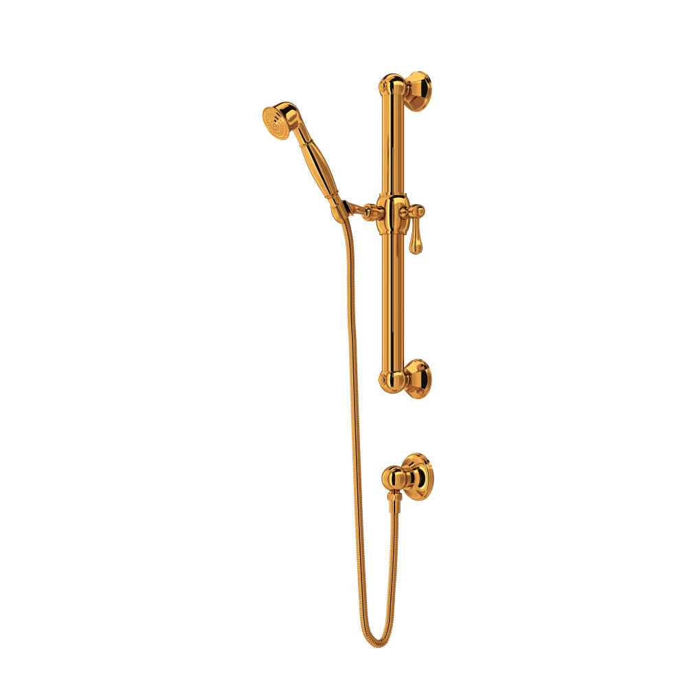 Rohl 1282IB Handshower Set With 24" Grab Bar and Single Function Handshower - Italian Brass
