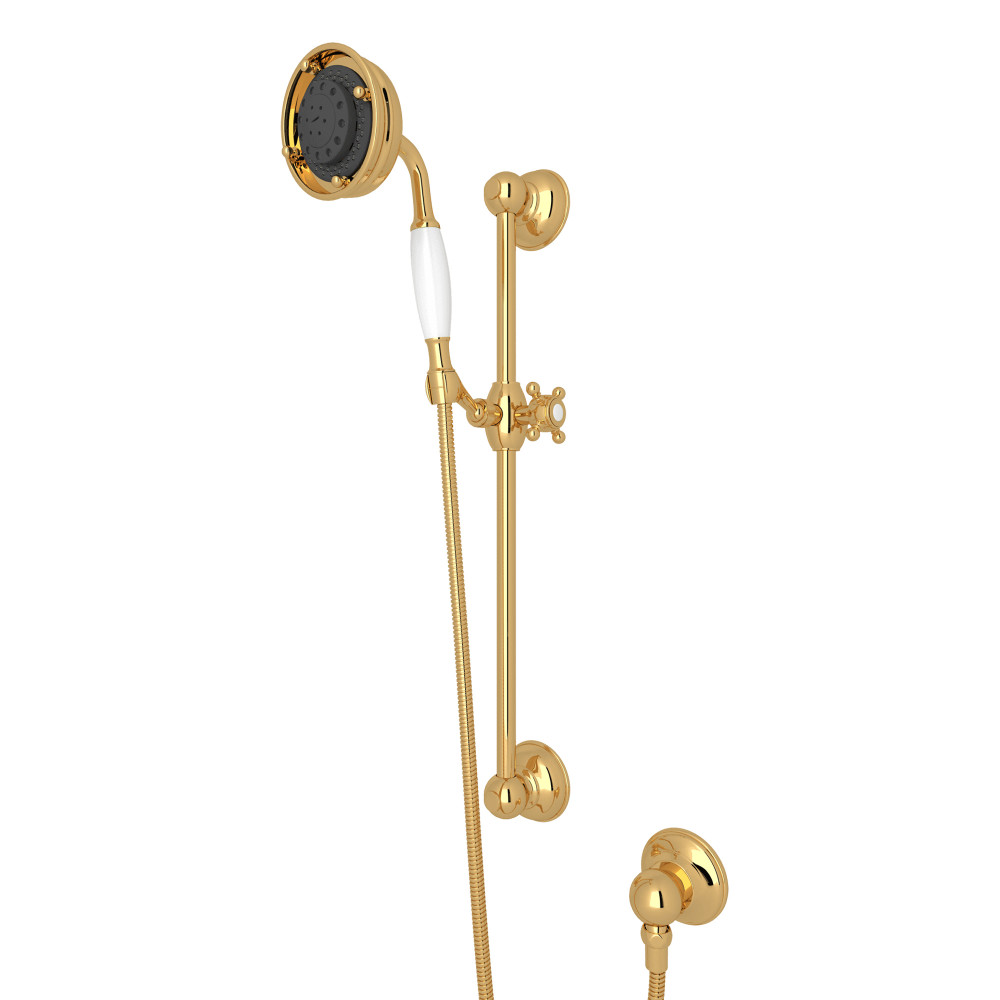 Rohl 1310IB Handshower Set With 22" Slide Bar and 3-Function Handshower - Italian Brass