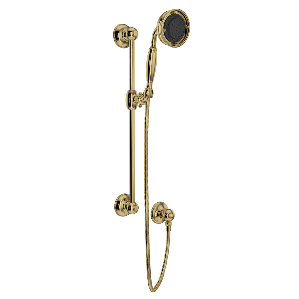 Rohl 1311ULB Handshower Set With 22" Slide Bar and 3-Function Handshower - Unlacquered Brass