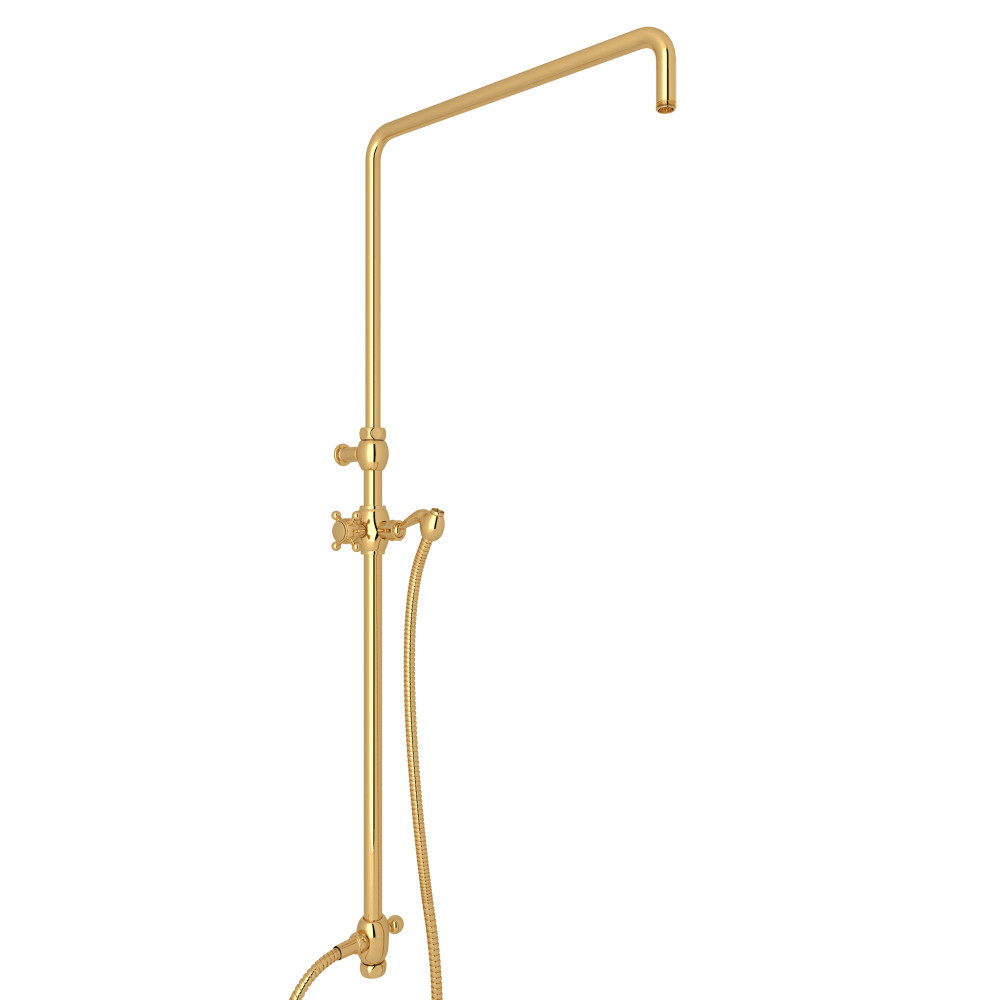 Rohl 1560IB Riser With Diverter, Hose And Sliding Handshower Holder - Italian Brass
