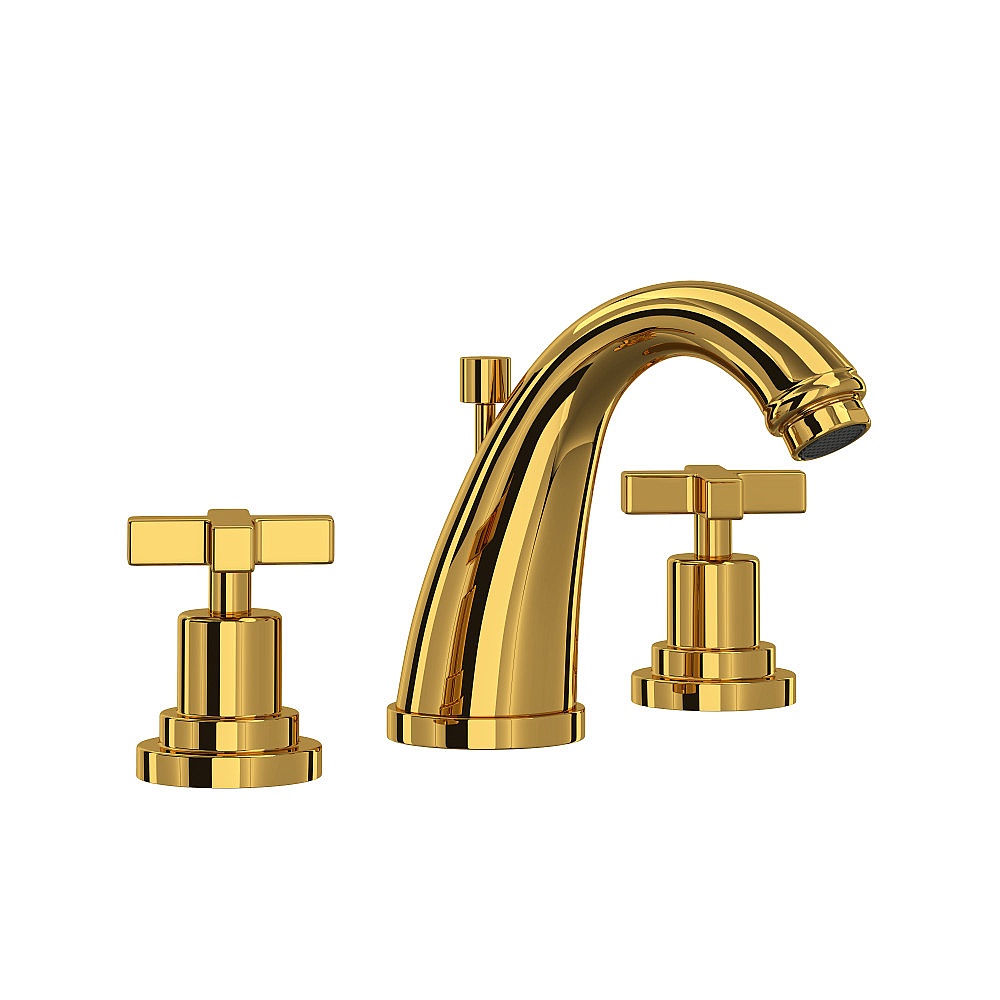 Rohl A1208XMULB-2 Lombardia® Widespread Lavatory Faucet With C-Spout - Unlacquered Brass