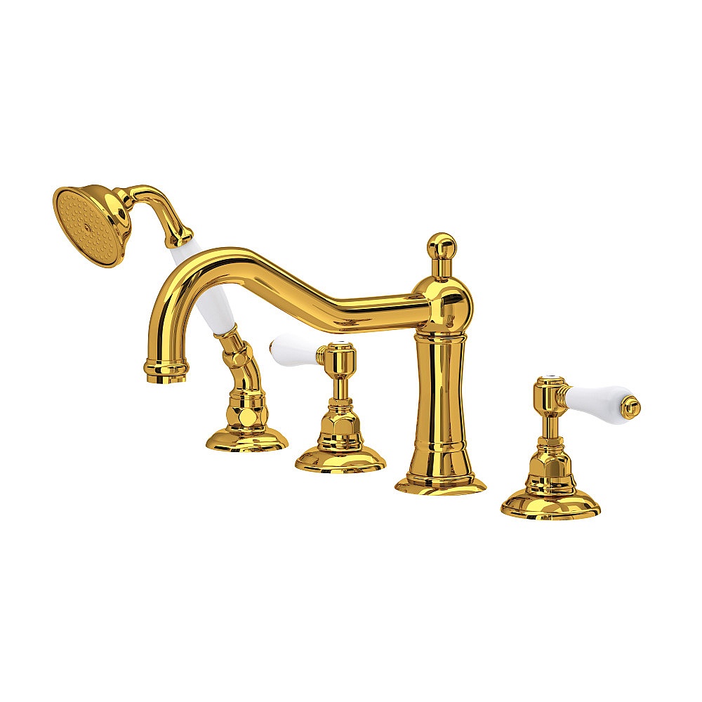 Rohl A1404LPULB Acqui® 4-Hole Deck Mount Tub Filler - Unlacquered Brass
