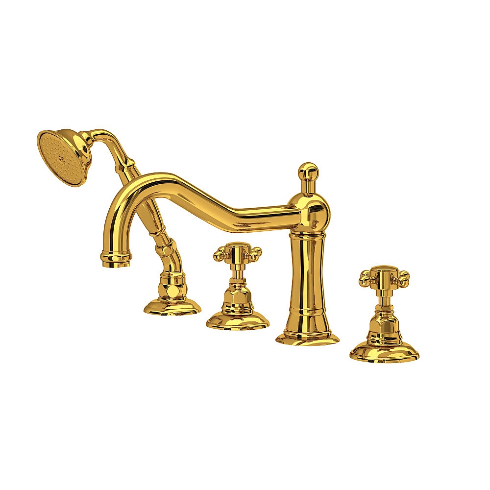 Rohl A1404XMULB Acqui® 4-Hole Deck Mount Tub Filler - Unlacquered Brass