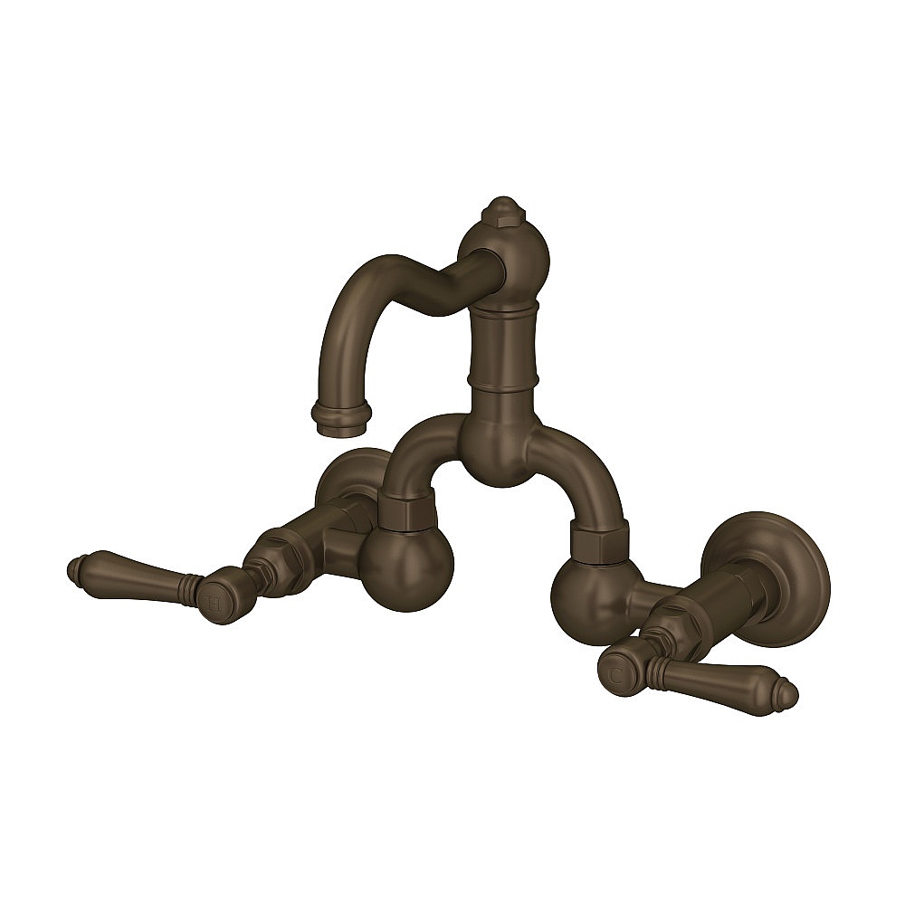 Rohl A1418LMTCB-2 Acqui® Wall Mount Bridge Lavatory Faucet With Column Spout - Tuscan Brass