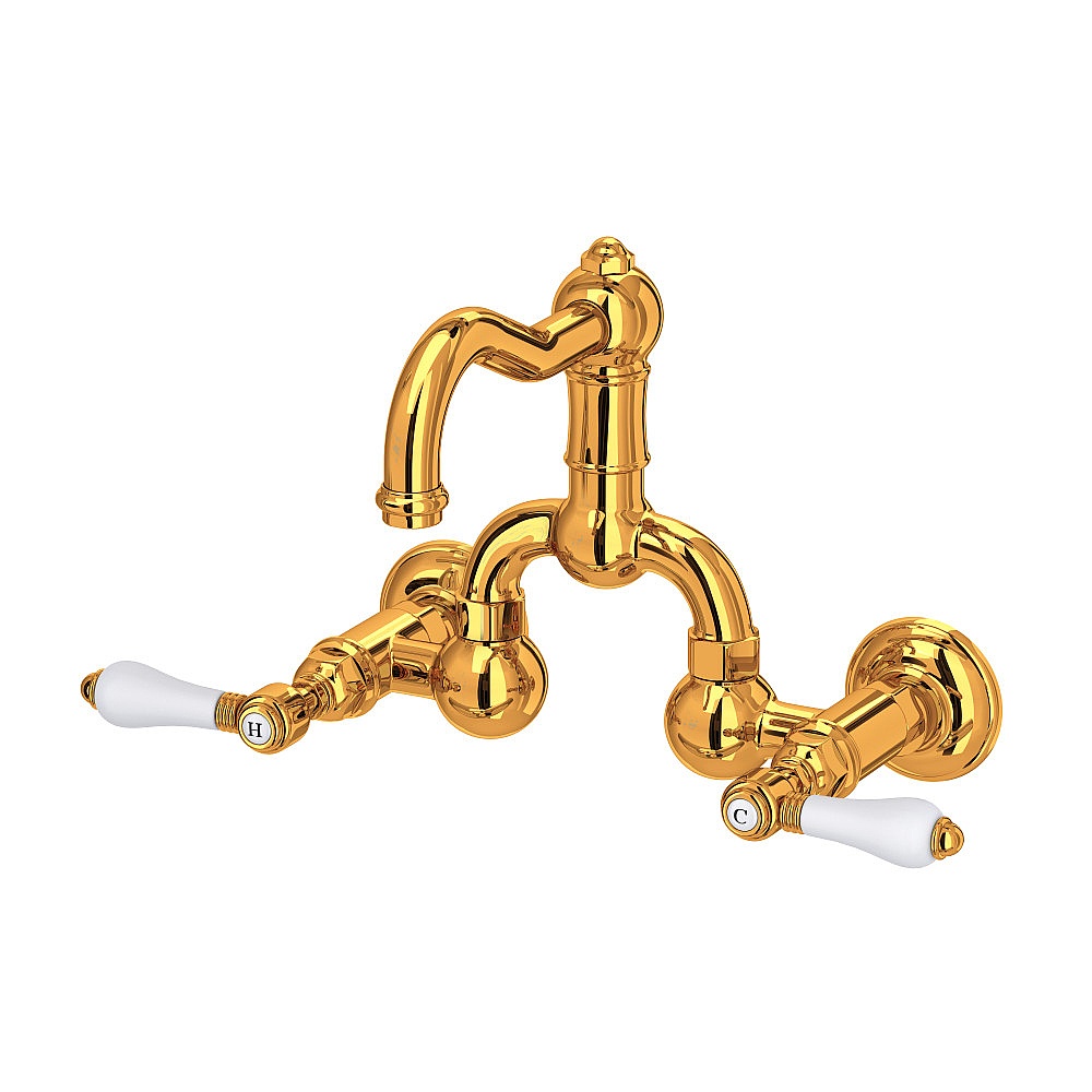 Rohl A1418LPIB-2 Acqui® Wall Mount Bridge Lavatory Faucet With Column Spout - Italian Brass
