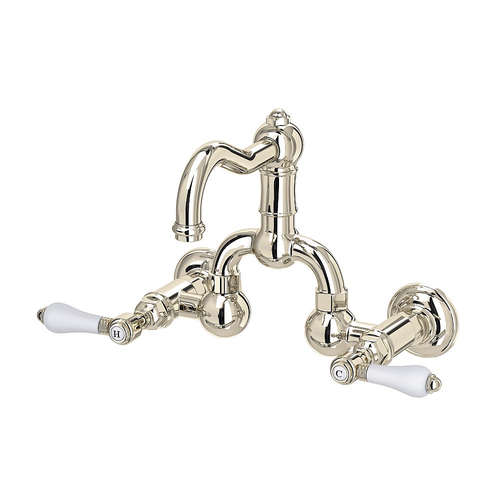 Rohl A1418LPPN-2 Acqui® Wall Mount Bridge Lavatory Faucet With Column Spout - Polished Nickel