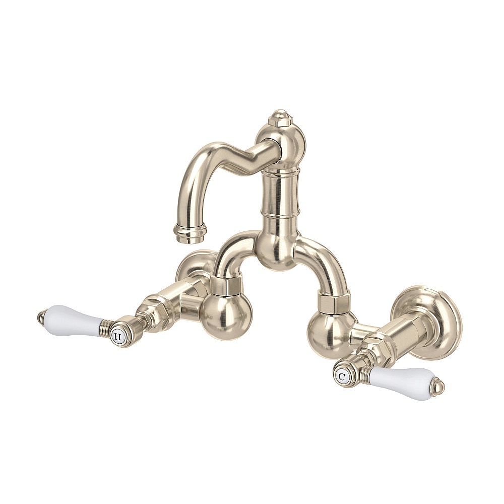 Rohl A1418LPSTN-2 Acqui® Wall Mount Bridge Lavatory Faucet With Column Spout - Satin Nickel