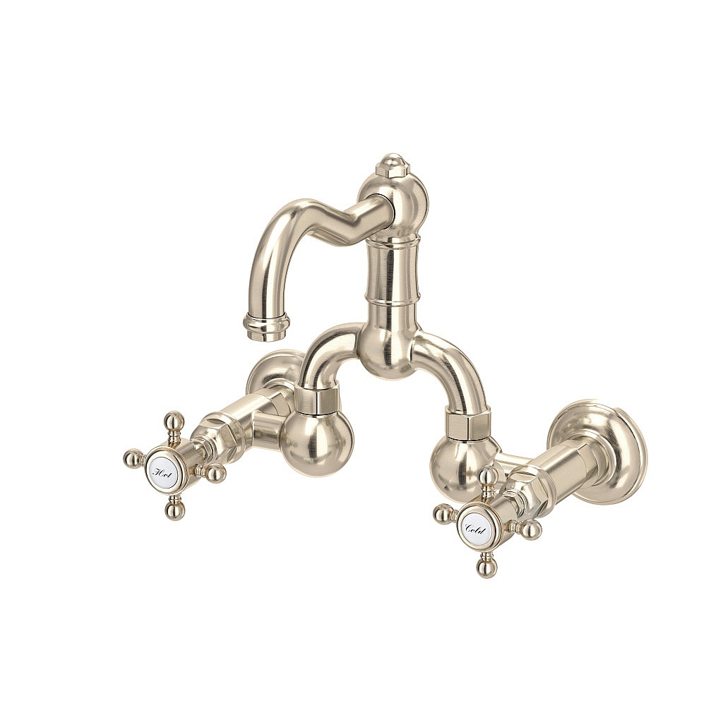 Rohl A1418XMSTN-2 Acqui® Wall Mount Bridge Lavatory Faucet With Column Spout - Satin Nickel