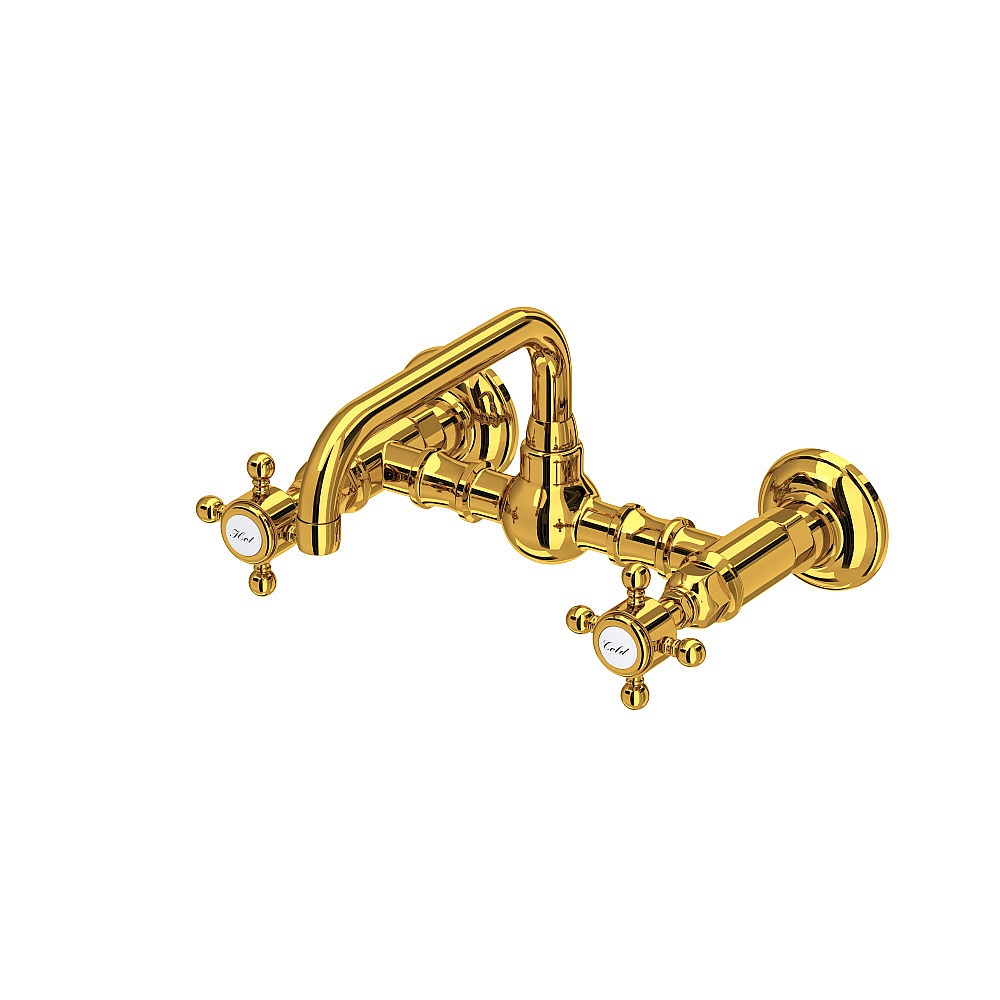 Rohl A1423XMULB-2 Acqui® Wall Mount Bridge Lavatory Faucet With U-Spout - Unlacquered Brass