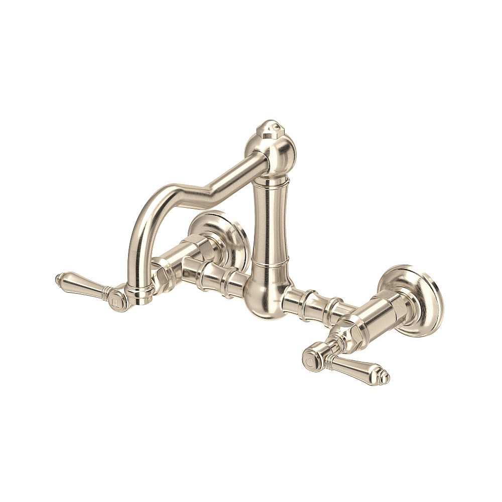 Rohl A1456LMSTN-2 Acqui® Wall Mount Bridge Kitchen Faucet With Column Spout - Satin Nickel