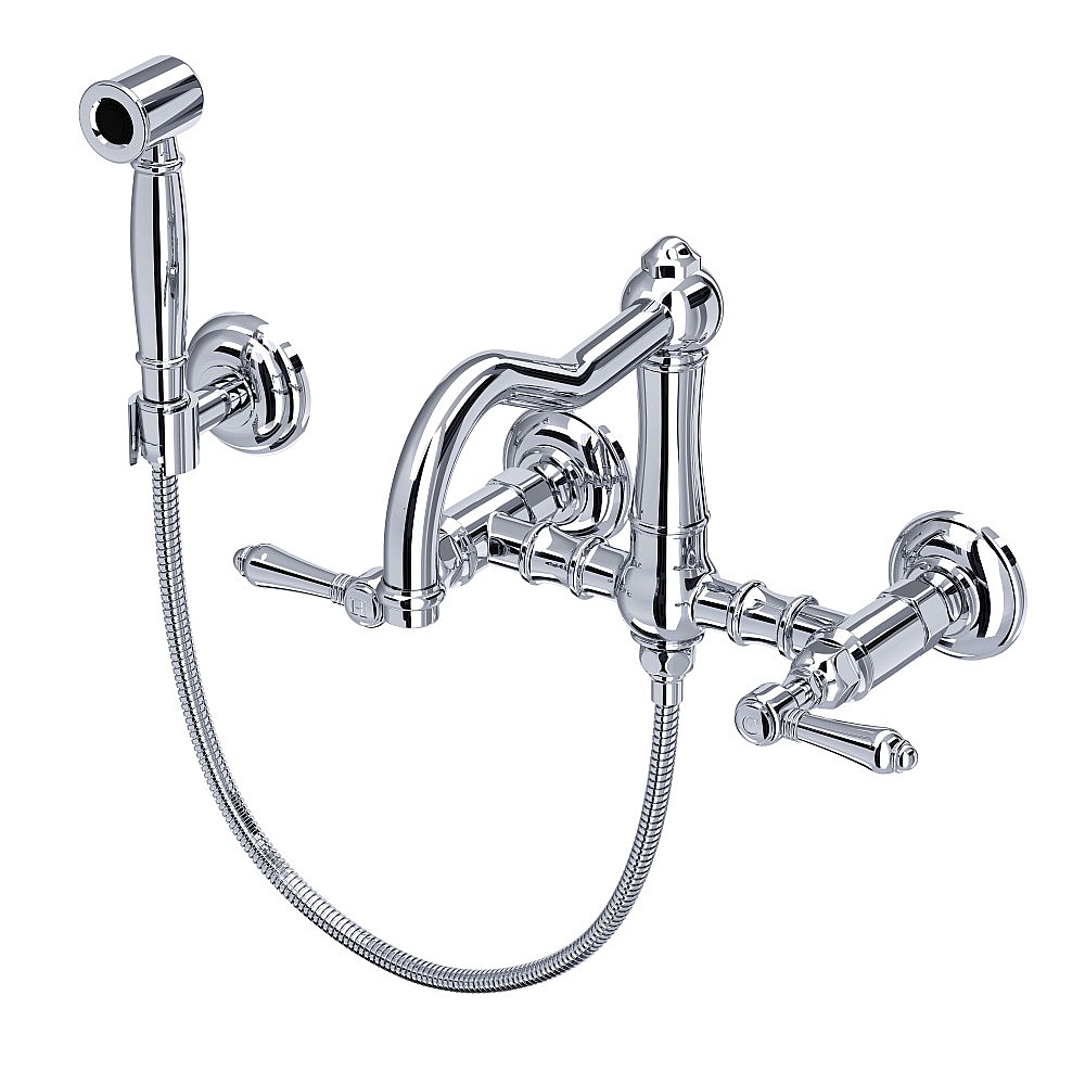 Rohl A1456LMWSAPC-2 Acqui® Wall Mount Bridge Kitchen Faucet With Sidespray And Column Spout - Polished Chrome