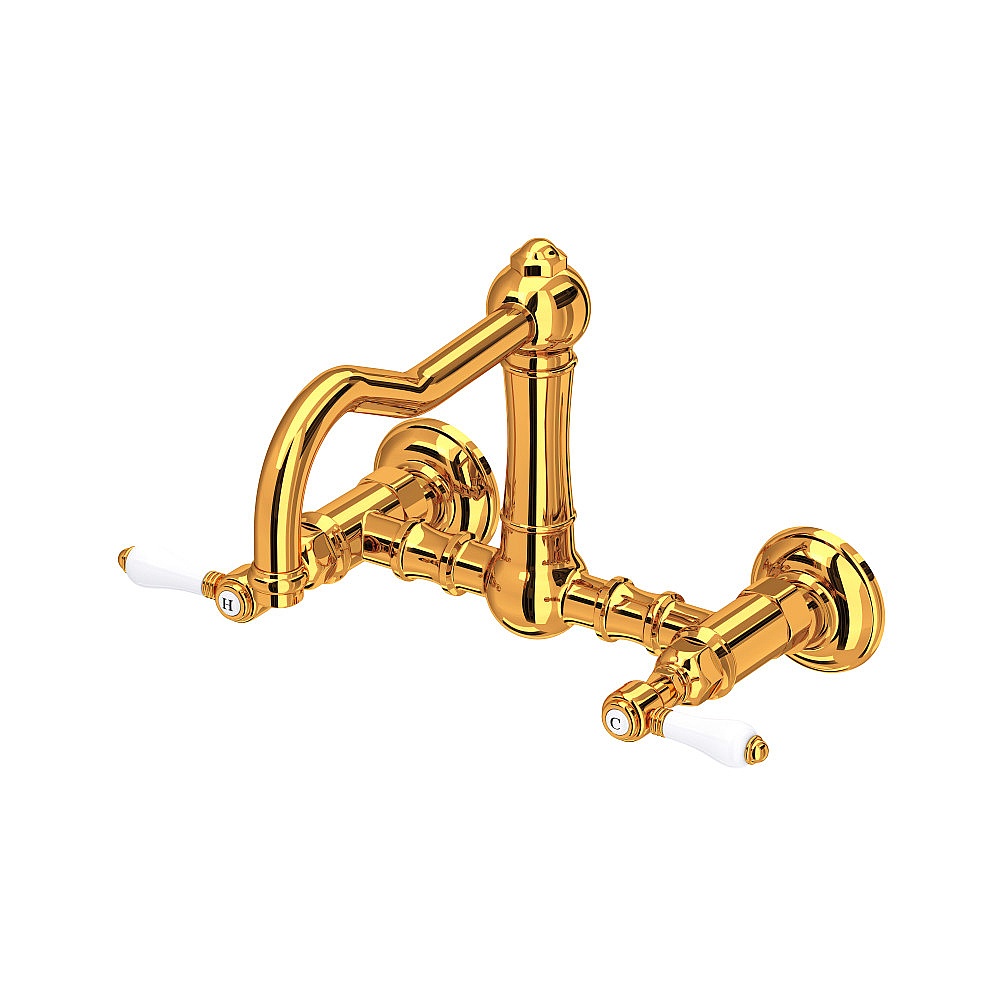 Rohl A1456LPIB-2 Acqui® Wall Mount Bridge Kitchen Faucet With Column Spout - Italian Brass