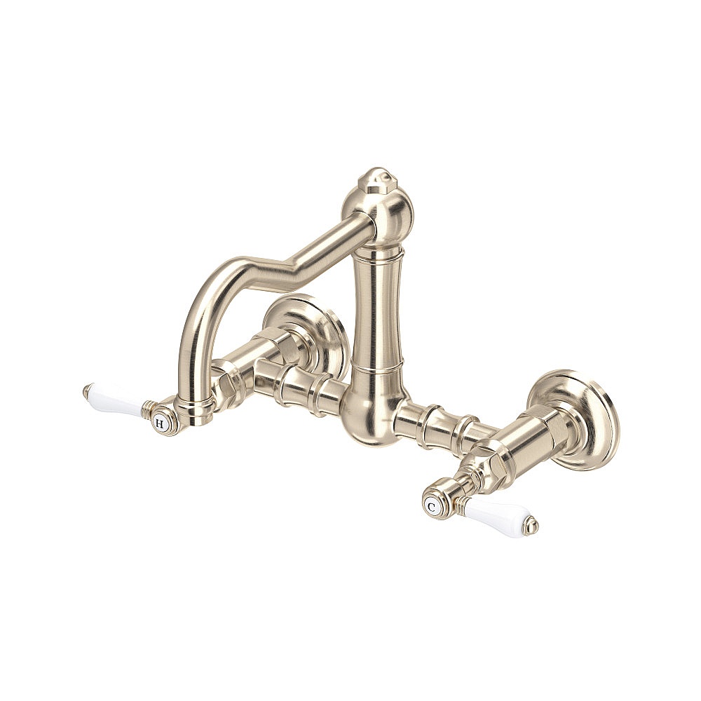 Rohl A1456LPSTN-2 Acqui® Wall Mount Bridge Kitchen Faucet With Column Spout - Satin Nickel