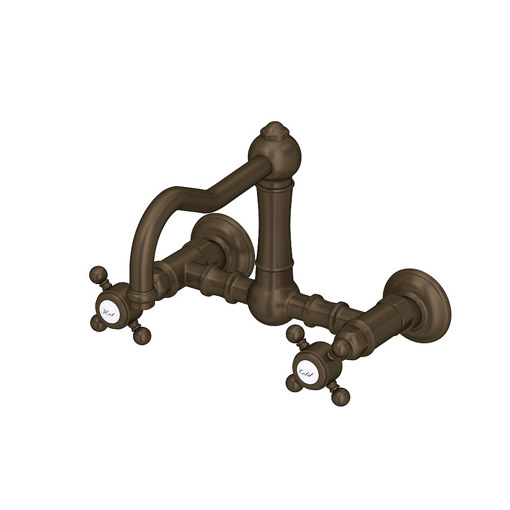 Rohl A1456XMTCB-2 Acqui® Wall Mount Bridge Kitchen Faucet With Column Spout - Tuscan Brass