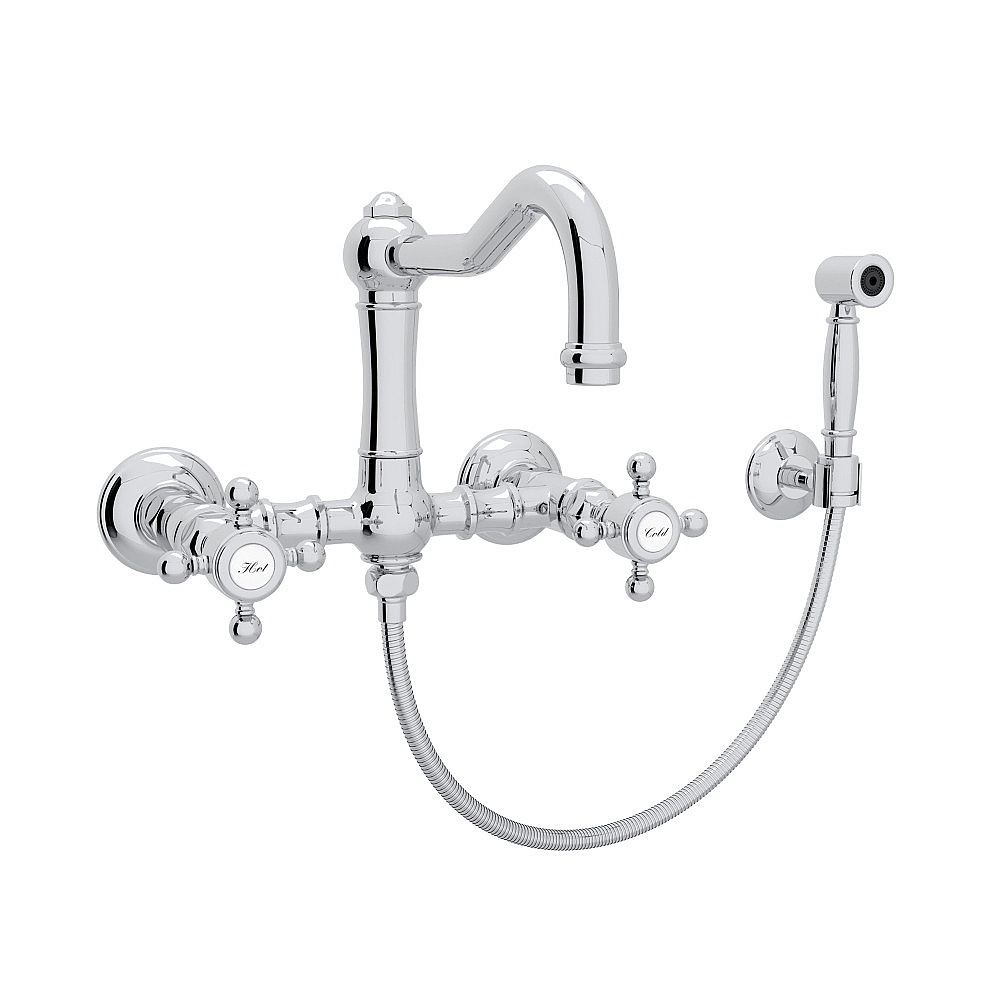 Rohl A1456XMWSAPC-2 Acqui® Wall Mount Bridge Kitchen Faucet With Sidespray And Column Spout - Polished Chrome