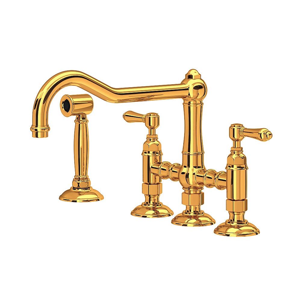 Rohl A1458LMWSIB-2 Acqui® Bridge Kitchen Faucet With Side Spray - Italian Brass